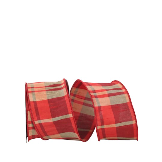 JAM Paper 2.5" x 10yd. Wired Grand Dupione Plaid Ribbon